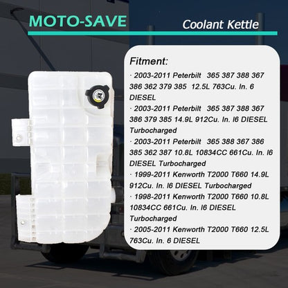 Solid Spare Fit For 08-11 Peterbilt 365 Coolant Reservoir Tank W/Cap & Sensor AM-2804282367