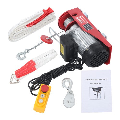 Solid Spare Mini Electric Hoist PA400 880lbs 14ft/4.2m Wired Remote Control Ring Axle Belt