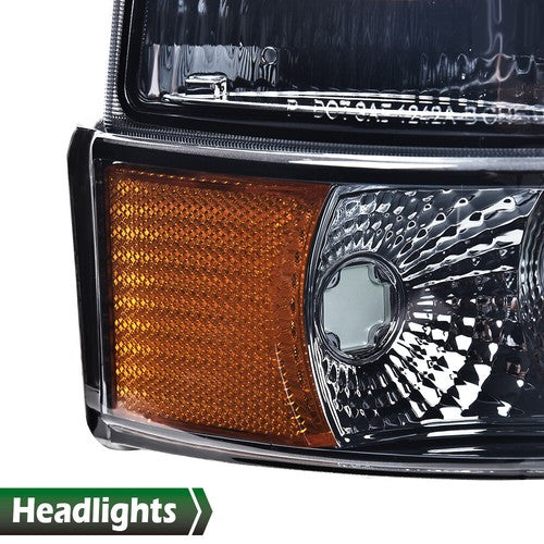 Solid Spare Fit For 1992-1996 Ford F150 F250 F350 Bronco Smoke/Chrome LED DRL Headlights