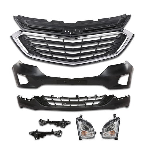 Solid Spare Fit For 2018-2021 Chevrolet Equinox Front Bumper+Grille+Fog Lights Full Set