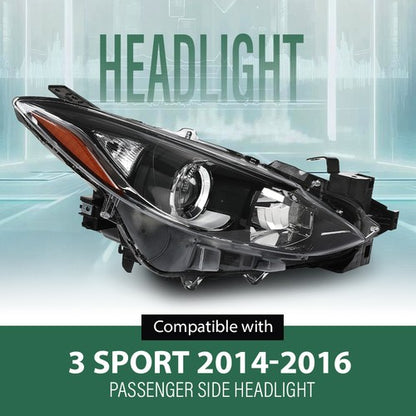 Solid Spare Halogen Projector Headlight Passenger Right RH Fit For 14-16 Mazda 3 Sport