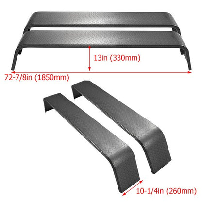 Solid Spare 2 PCS Steel Diamond Tread Plate Tandem Axle Trailer Fenders 10-1/4"x72-7/8"x13"