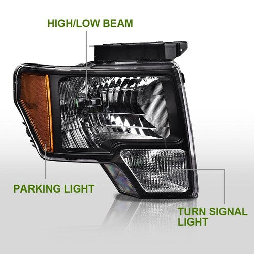 Solid Spare Black Headlights+Tail Lights Brake Lamps Fit For 2009-2014 Ford F150 Pickup