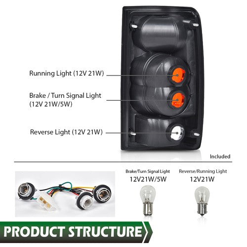 Solid Spare Fit For 1989-1995 Toyota Pickup Red/Chrome Tail Lights Brake Lamps Left+Right