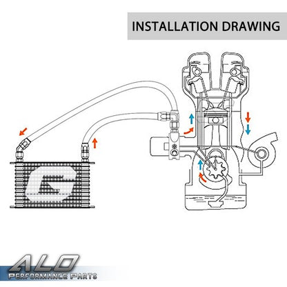 Solid Spare Universal 19 Row AN10 Aluminum Engine Oil Cooler Kit + Filter Adapter Hose End