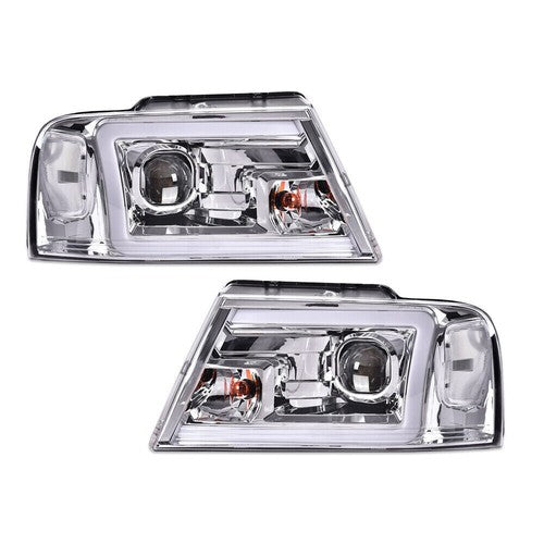 Solid Spare LED DRL Projector Headlights/Lamps Clear Chrome Fit For 2004-2008 F-150/Mark LT