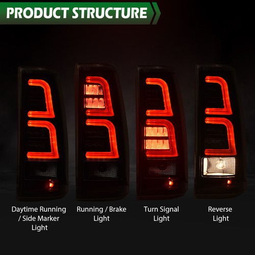 Solid Spare Fit For 1999-2006 Chevy Silverado LED Tail Lights Lamps Left+Right Black Smoke
