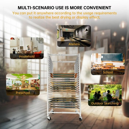 Solid Spare Drying Rack Screen Printing with Brake Wheels Adjustable Aluminum