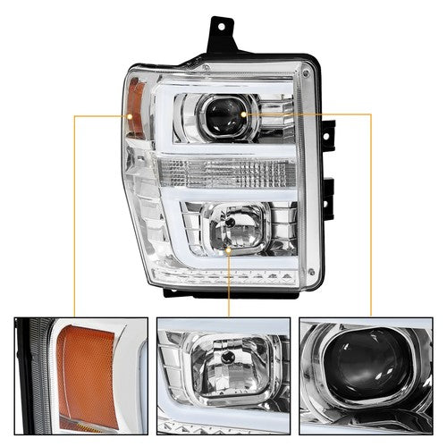 Solid Spare For 2008 2009 2010 Ford F250 F350 F450 LED Projector Headlights Headlamps Pair
