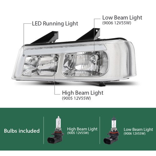 Solid Spare LED DRL Headlights Chrome Fit For 2003-2023 Chevrolet Express GMC Savana Van