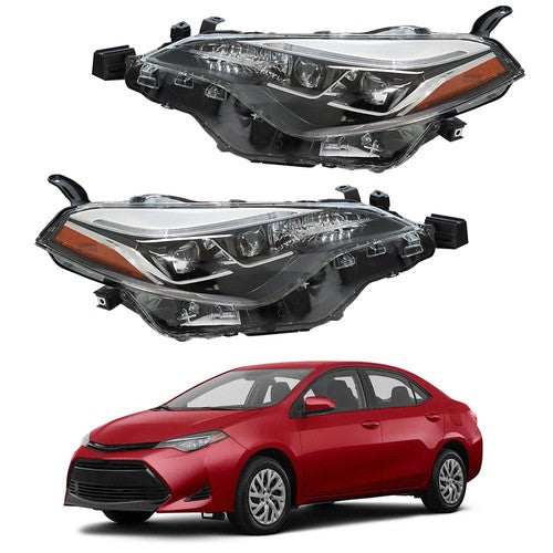 Solid Spare LH+RH Side Pair Headlight Lamps Front Black Halogen For Toyota Corolla 2017-2019