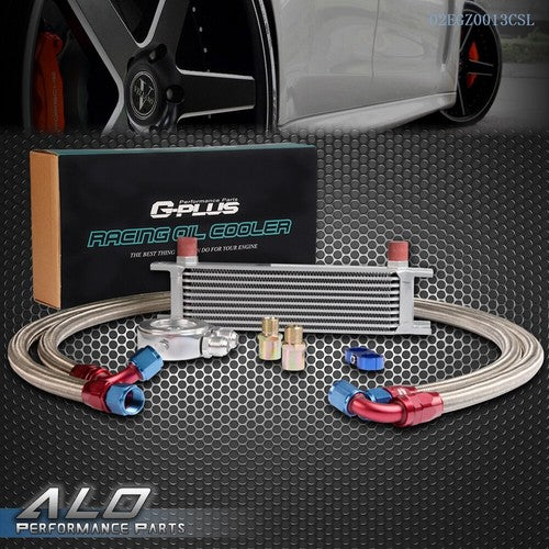 Solid Spare Universal 10 Row 10AN Aluminum Engine Oil Cooler Silver + Filter Adapter Kit