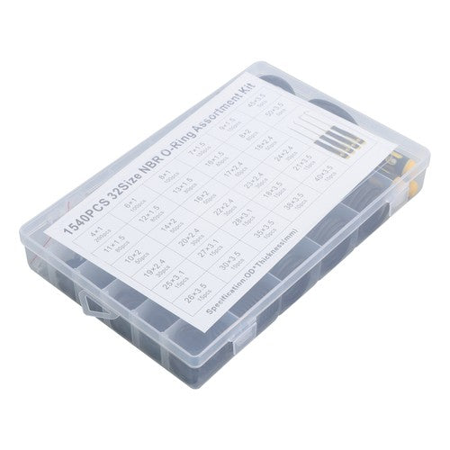 Solid Spare 1540 Pcs 32 Size O-Rings Kit Nitrile Rubber Oring Assortment with 4 Hook Set