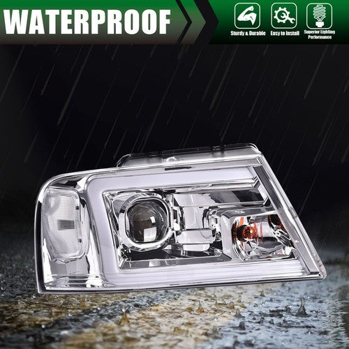 Solid Spare LED DRL Projector Headlights/Lamps Clear Chrome Fit For 2004-2008 F-150/Mark LT