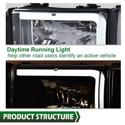 Solid Spare Fit For 1994-2002 Dodge Ram 1500 2500 3500 Smoke/Amber LED Tube Headlights
