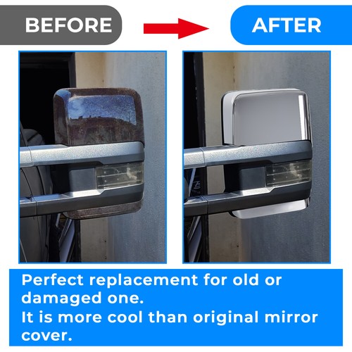 Solid Spare Pair Chrome Tow Mirror Cap Cover For 2014-2018 2019 Chevy Silverado GMC Sierra
