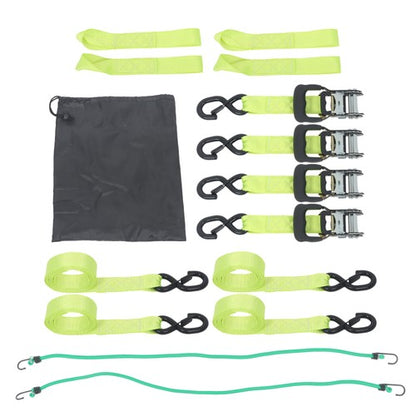 Solid Spare 4-Pack 1.6"x8' Green Ratchet Straps Kit 5,208lb Break Strength w/ Safety S Hooks