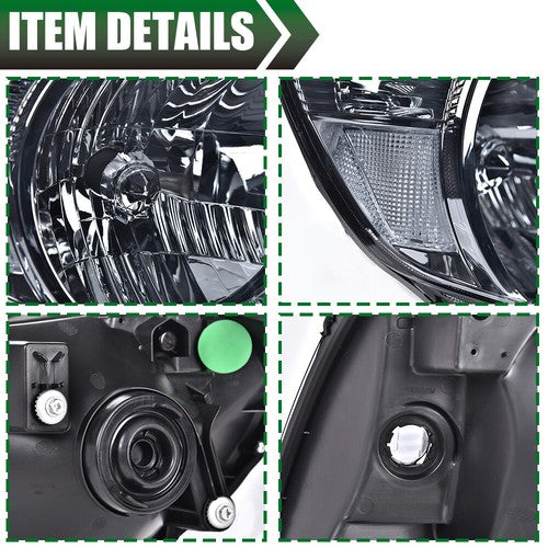 Solid Spare Fit For 2005-2011 Toyota Tacoma Smoke Lens Chrome Headlights Left+Right Side