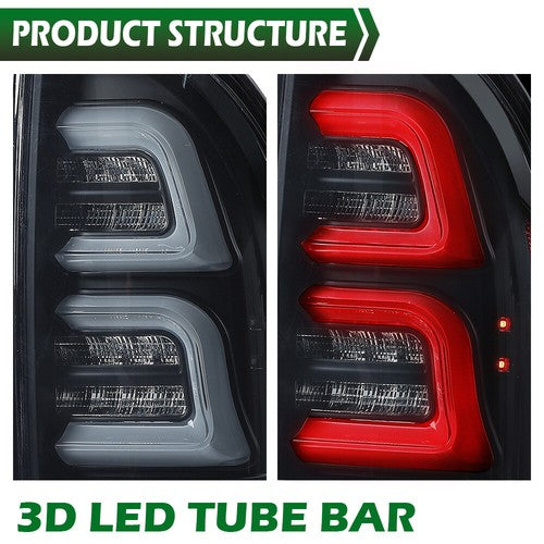 Solid Spare Fit For 2005-2015 Toyota Tacoma Black Smoked LED Tube Tail Lights Lamps LH+RH