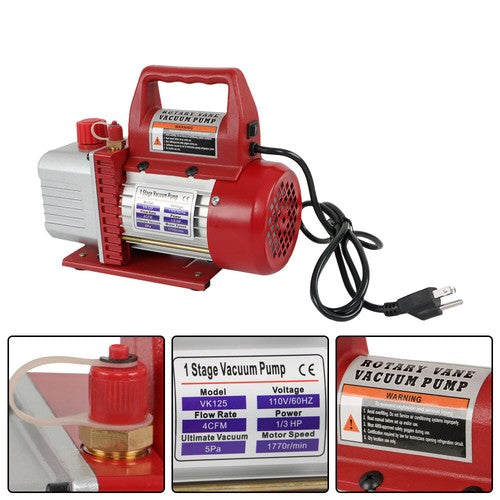 Solid Spare 1/3HP 110V 60Hz Air Vacuum Pump 4CFM HVAC & A/C Refrigeration Kit Manifold Gauge