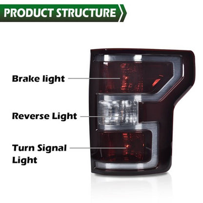 Solid Spare Fit For 2018-2020 Ford F-150 Pickup Rear Tail Lights Brake Lamps Assembly Smoke