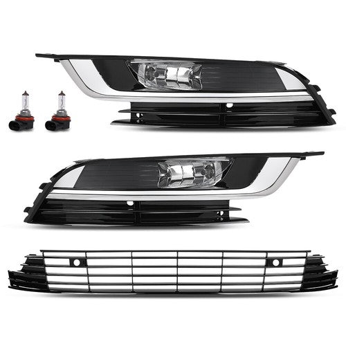 Solid Spare Fit For 2013-2017 Volkswagen CC Front Bumper Lower Grille+Fog Lights Assembly