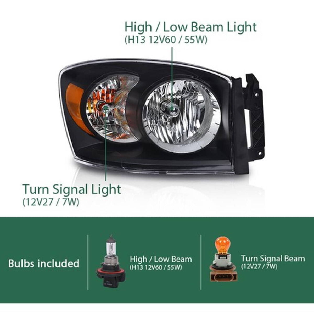 Solid Spare Fit For 06-08 Dodge Ram 1500/2006-2009 Ram 2500 3500 Clear Black Headlights