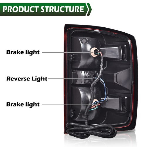 Solid Spare Fit For 14-19 Chevy Silverado Smoke Tail Lights Brake Lamps w/ Wiring Harness