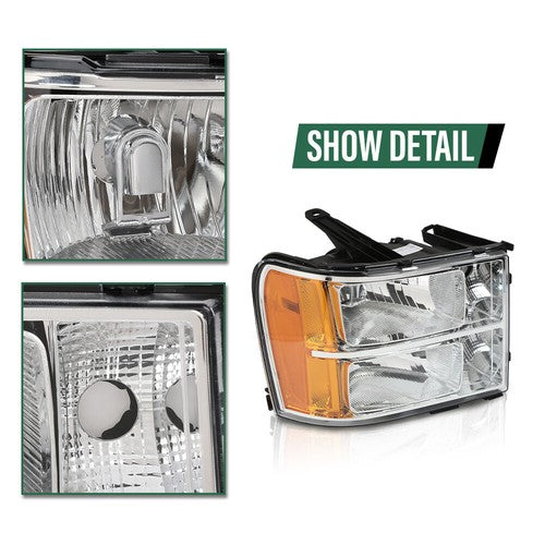 Solid Spare Amber Corner Chrome Headlights Fit For 2007-2014 GMC Sierra 1500 2500HD 3500HD
