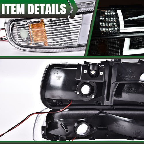 Solid Spare LED DRL Chrome Headlights Fit For 99-02 Chevy Silverado/00-06 Suburban Tahoe