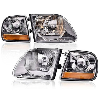 Solid Spare Headlights w/Corner lights LH+RH Fit For 1997 1998-2004 Ford F150 Expedition 4pc