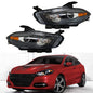 Solid Spare For Dodge Dart 2013-2016 Driver+Passenger Side Halogen Black Housing Headlights