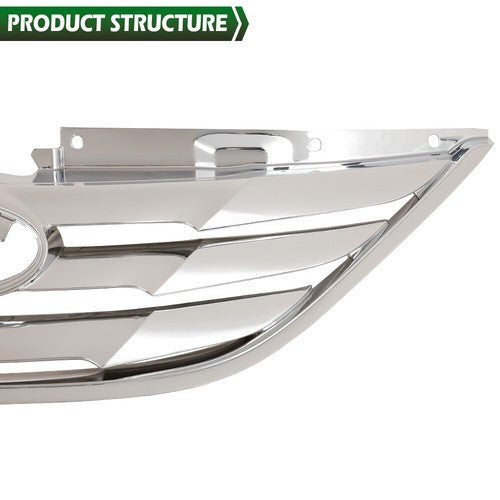Solid Spare Fit For 2011-2013 Hyundai Sonata Front Bumper Upper Grille Mesh Grill Chrome