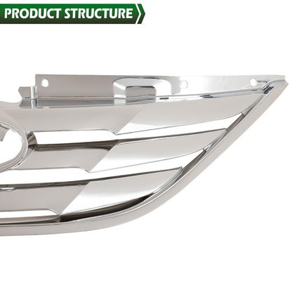 Solid Spare Fit For 2011-2013 Hyundai Sonata Front Bumper Upper Grille Mesh Grill Chrome