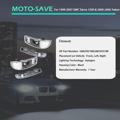 Solid Spare For GMC Sierra 1500 99-07 & Yukon 00-06 Headlight Black Housing Halogen Clear