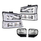 Solid Spare Fit For 03-06 Chevy Silverado Avalanche LED DRL Clear Headlights+Fog Lights