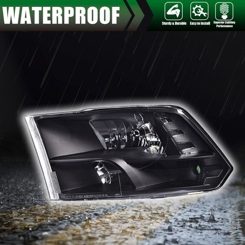 Solid Spare Fit For 2009-2018 Ram 1500 2500 3500 Black Housing Clear Corner Headlights Pair