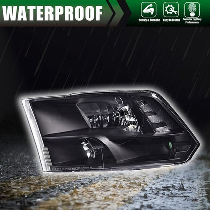 Solid Spare Fit For 2009-2018 Ram 1500 2500 3500 Black Housing Clear Corner Headlights Pair