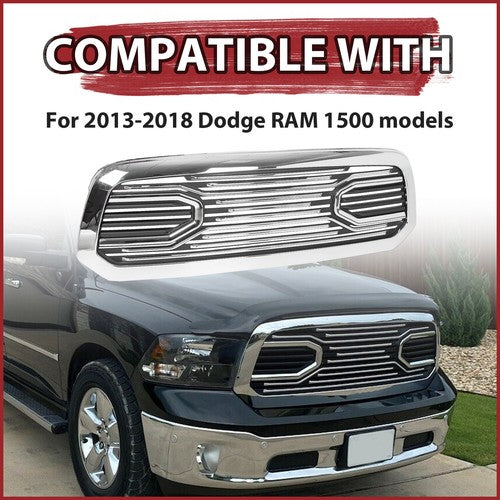 Solid Spare For 2013-2018 Dodge Ram 1500 Front Bumper Grille Chrome Grill Big Horn Style