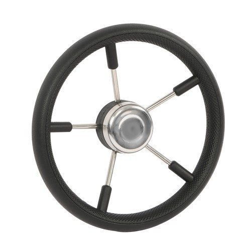 Solid Spare New Stainless Steel Yach Steering Wheel with PU Foam 5 Spoke 13-7/8 Inch?Black?