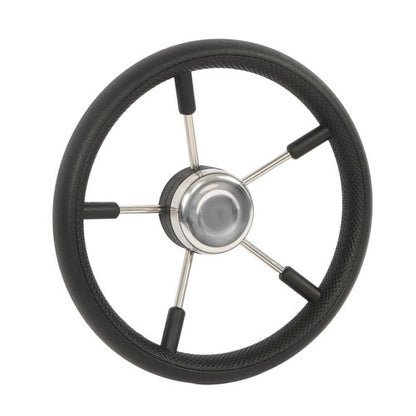 Solid Spare New Stainless Steel Yach Steering Wheel with PU Foam 5 Spoke 13-7/8 Inch?Black?