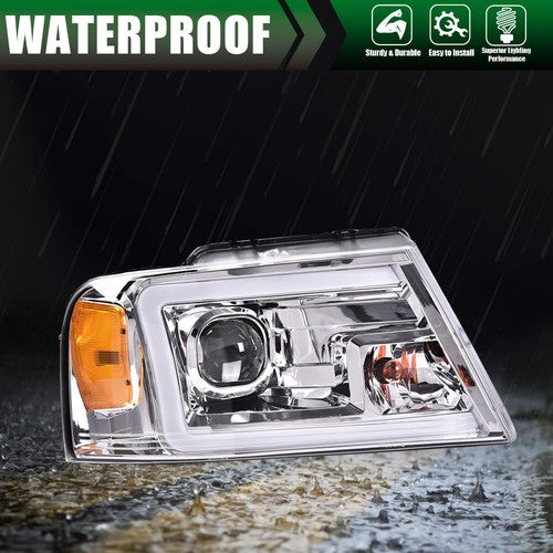 Solid Spare Fit For 04-08 Ford F-150/Lincoln Mark LT Clear Lens LED DRL Projector Headlights