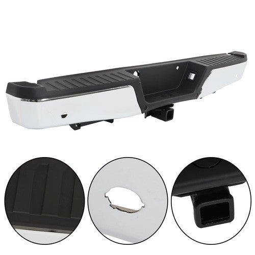 Solid Spare Chrome Rear Bumper For Ford F150 2015-2019 w/ Heavy Duty Tow & Sensor Hole