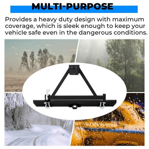 Solid Spare Rear Bumper with Tire Carrier & D-Ring Fit for 87-96 YJ & 97-06 TJ Jeep Wrangler