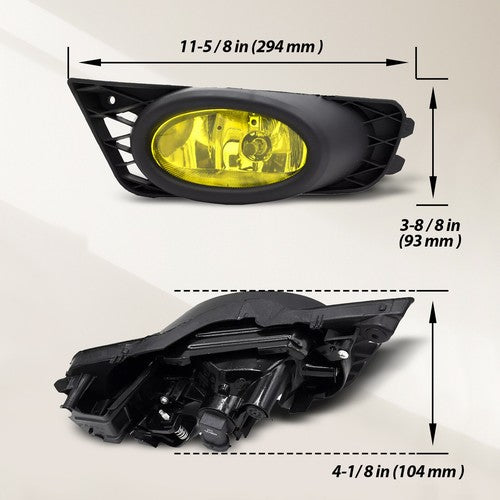 For 2009 2010 2011 Honda Civic Sedan Fog Lights W/ Wiring & Switch Yellow Lens