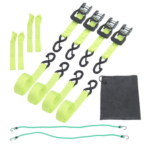 Solid Spare 4-Pack 1.6"x8' Green Ratchet Straps Kit 5,208lb Break Strength w/ Safety S Hooks