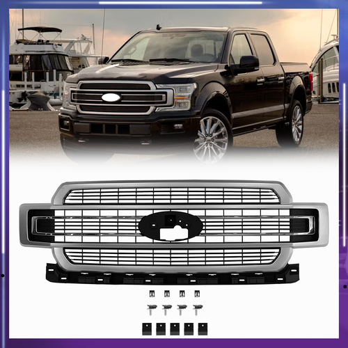 Ingot Silver Front Bumper Grille Grill For 2018-2020 Ford F-150 F150 Limited