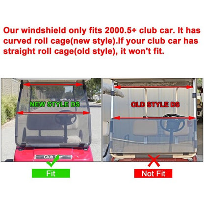 Solid Spare Golf Cart Front Folding Clear Windshield Windscreen For Club Car DS 2000.5-Up