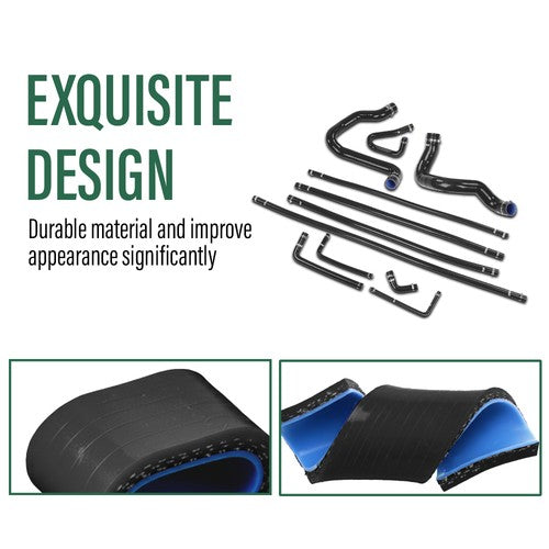 Solid Spare Fit For 88-94 Ford F-Series Bronco 5.0L/5.8L Silicone Radiator Hose Kit Black