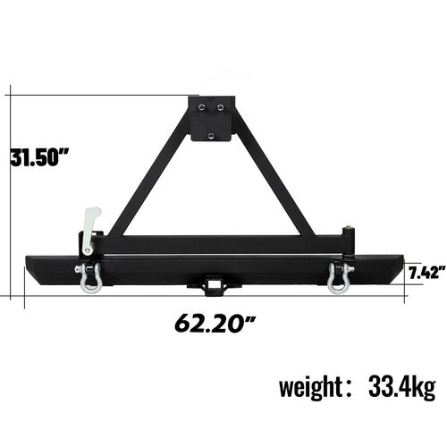 Solid Spare Rear Bumper with Tire Carrier & D-Ring Fit for 87-96 YJ & 97-06 TJ Jeep Wrangler